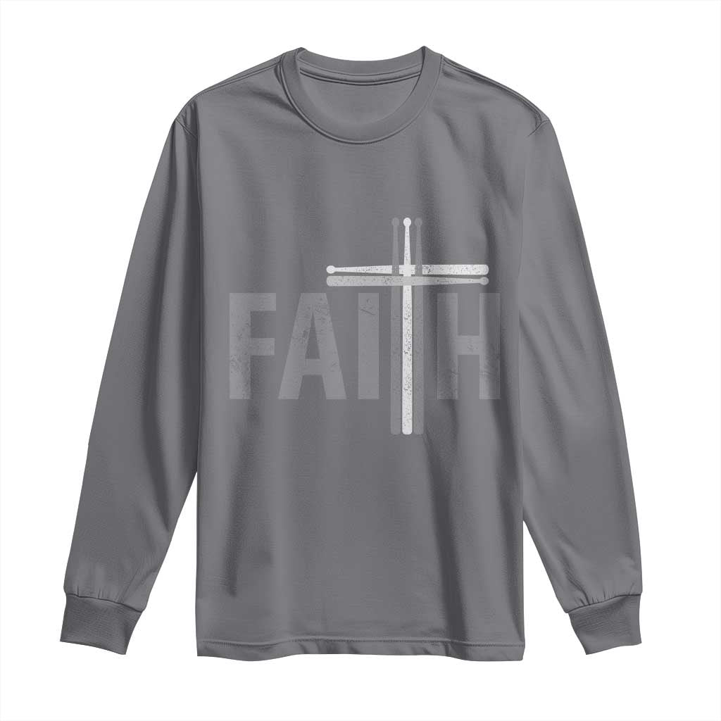Christian Drummer Long Sleeve Shirt Faith Drum Stick Cross TS10 Charcoal Print Your Wear