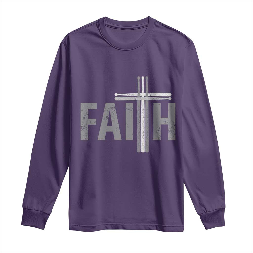 Christian Drummer Long Sleeve Shirt Faith Drum Stick Cross TS10 Purple Print Your Wear