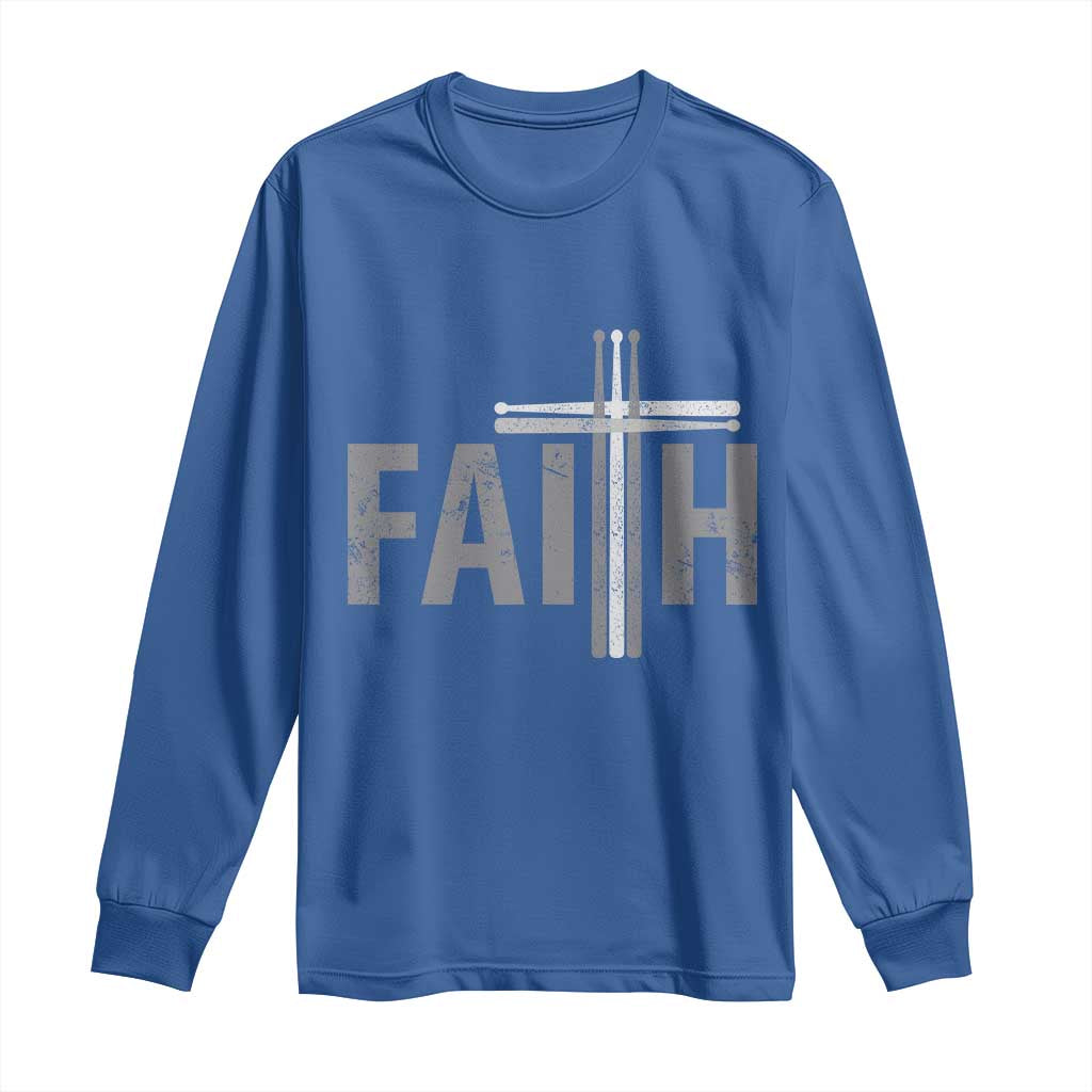 Christian Drummer Long Sleeve Shirt Faith Drum Stick Cross TS10 Royal Blue Print Your Wear