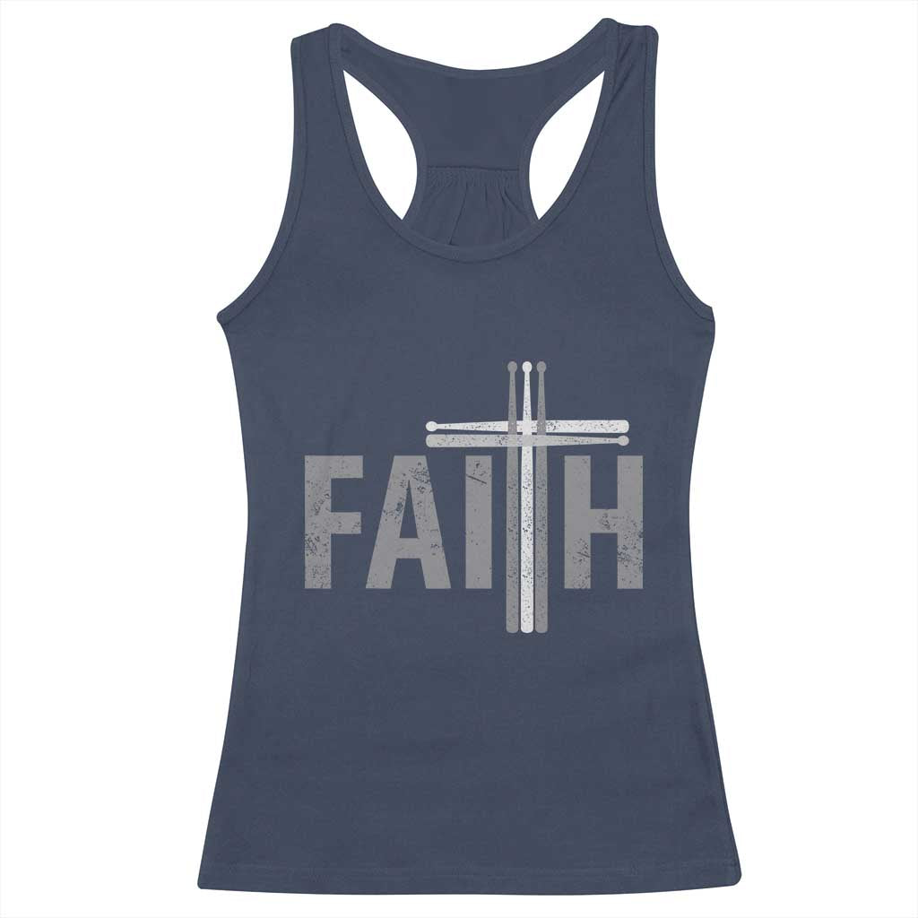 Christian Drummer Racerback Tank Top Faith Drum Stick Cross TS10 Navy Print Your Wear