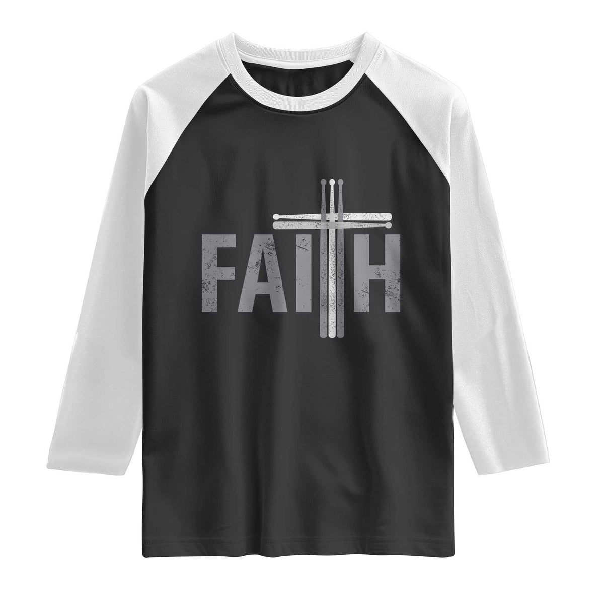Christian Drummer Raglan Shirt Faith Drum Stick Cross TS10 Black White Print Your Wear