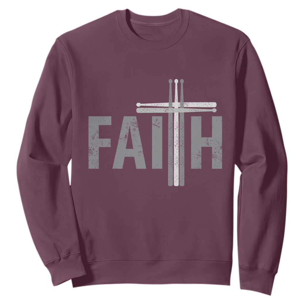 Christian Drummer Sweatshirt Faith Drum Stick Cross TS10 Maroon Print Your Wear