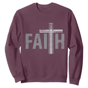 Christian Drummer Sweatshirt Faith Drum Stick Cross TS10 Maroon Print Your Wear