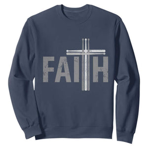 Christian Drummer Sweatshirt Faith Drum Stick Cross TS10 Navy Print Your Wear