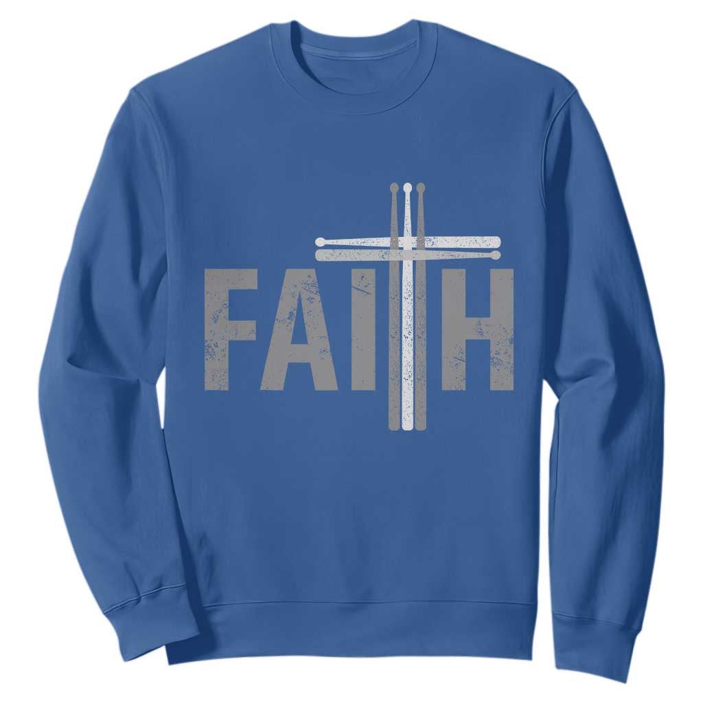 Christian Drummer Sweatshirt Faith Drum Stick Cross TS10 Royal Blue Print Your Wear