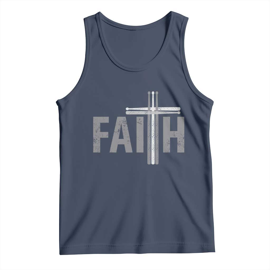 Christian Drummer Tank Top Faith Drum Stick Cross TS10 Navy Print Your Wear