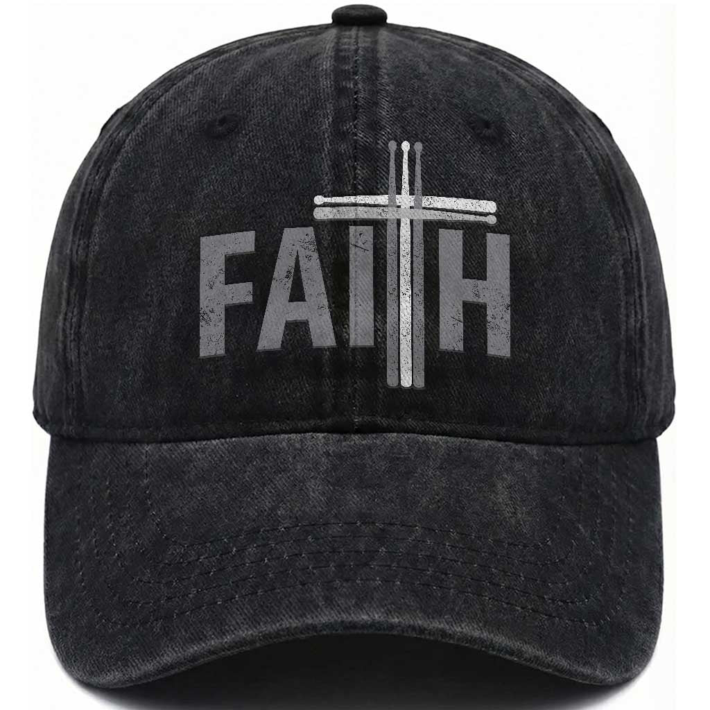 Christian Drummer Washed Cotton Baseball Cap Faith Drum Stick Cross TS10 Print Your Wear