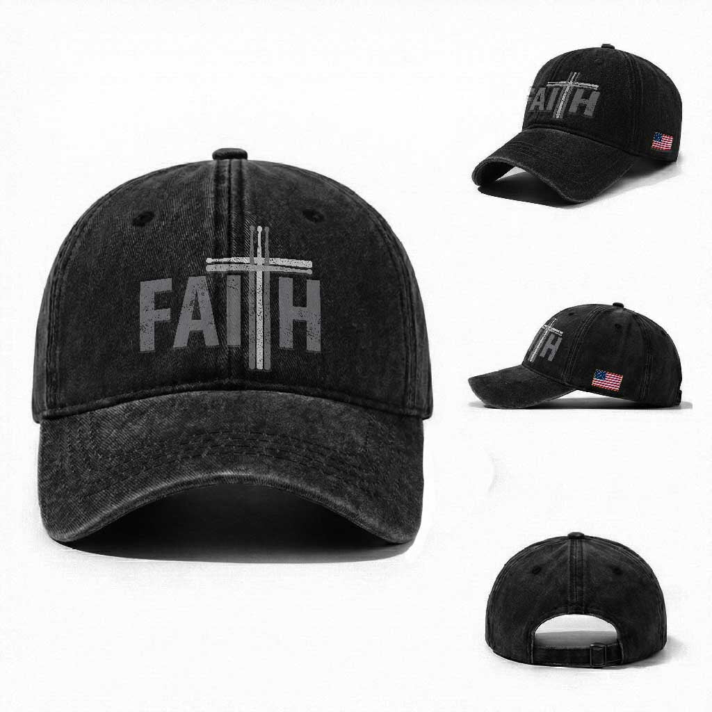 Christian Drummer Washed Cotton Baseball Cap Faith Drum Stick Cross TS10 Washed Cap Universal Fit Black Print Your Wear
