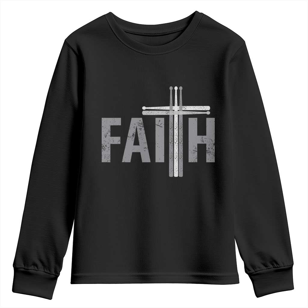 Christian Drummer Youth Sweatshirt Faith Drum Stick Cross TS10 Black Print Your Wear