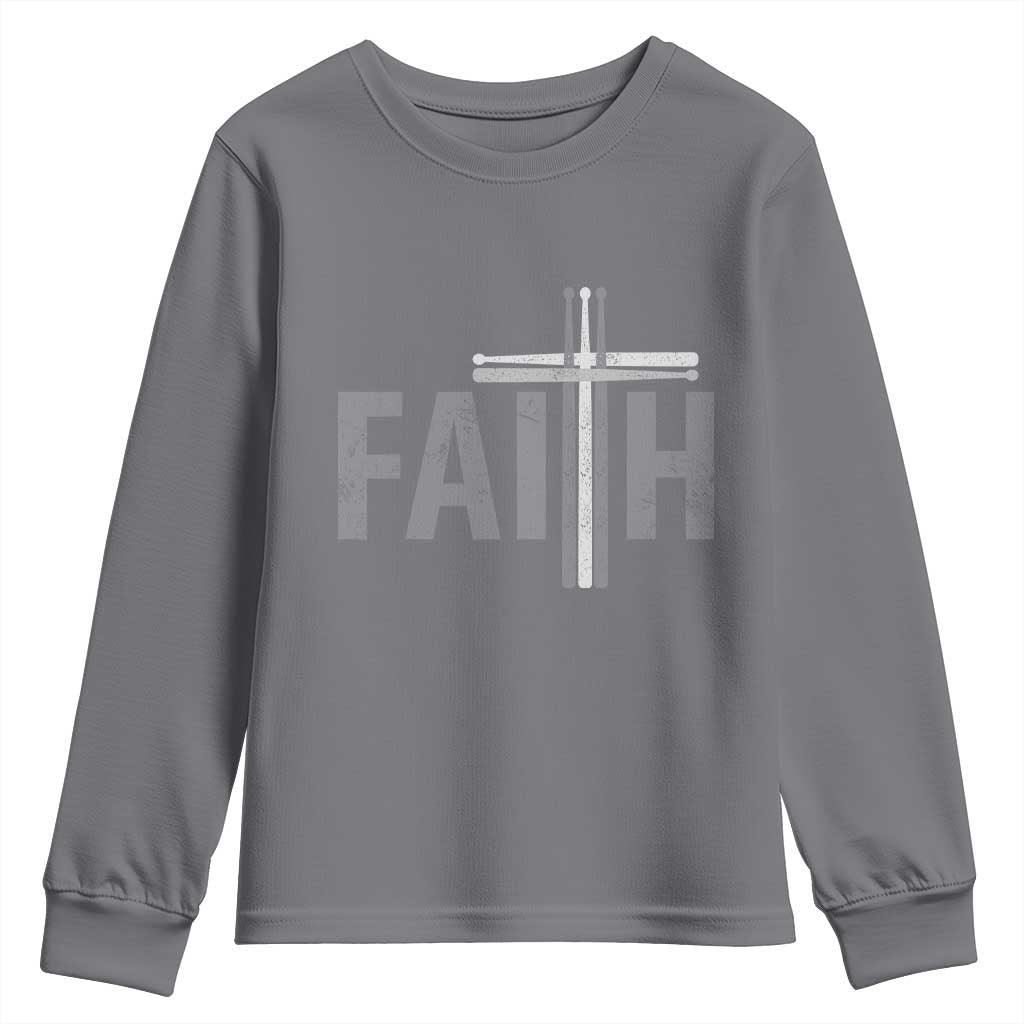 Christian Drummer Youth Sweatshirt Faith Drum Stick Cross TS10 Charcoal Print Your Wear