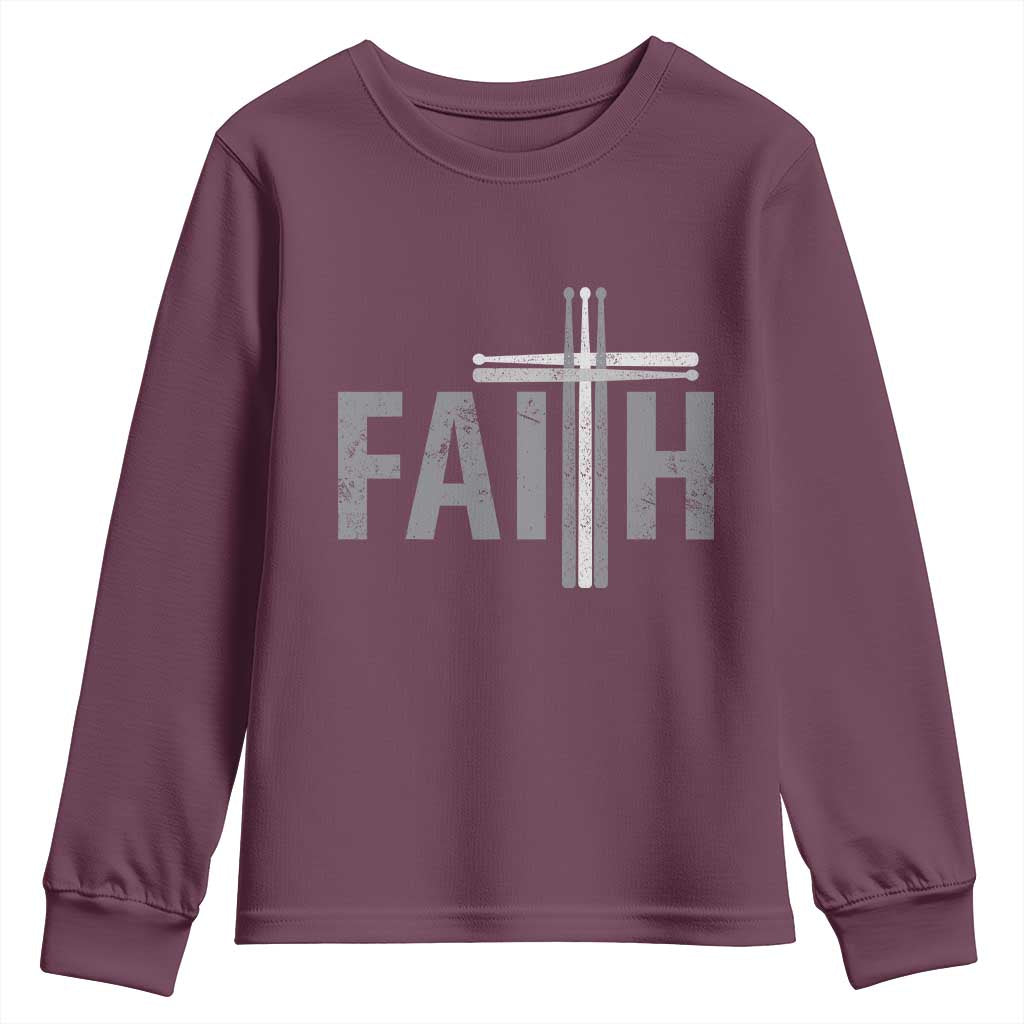 Christian Drummer Youth Sweatshirt Faith Drum Stick Cross TS10 Maroon Print Your Wear