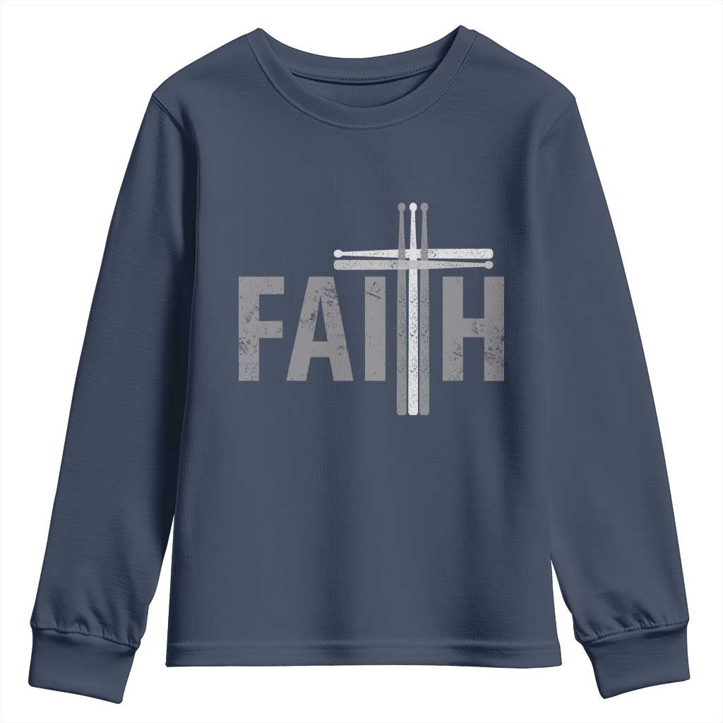 Christian Drummer Youth Sweatshirt Faith Drum Stick Cross TS10 Navy Print Your Wear