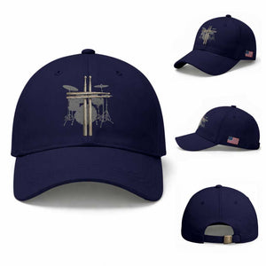 Christian Drummer Baseball Cap Drum Sticks Cross Percussionist Jesus Church TS10 Baseball Cap Universal Fit Dark Blue Print Your Wear
