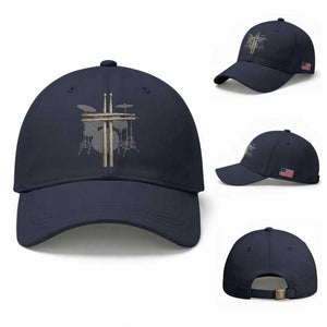 Christian Drummer Baseball Cap Drum Sticks Cross Percussionist Jesus Church TS10 Baseball Cap Universal Fit Navy Print Your Wear