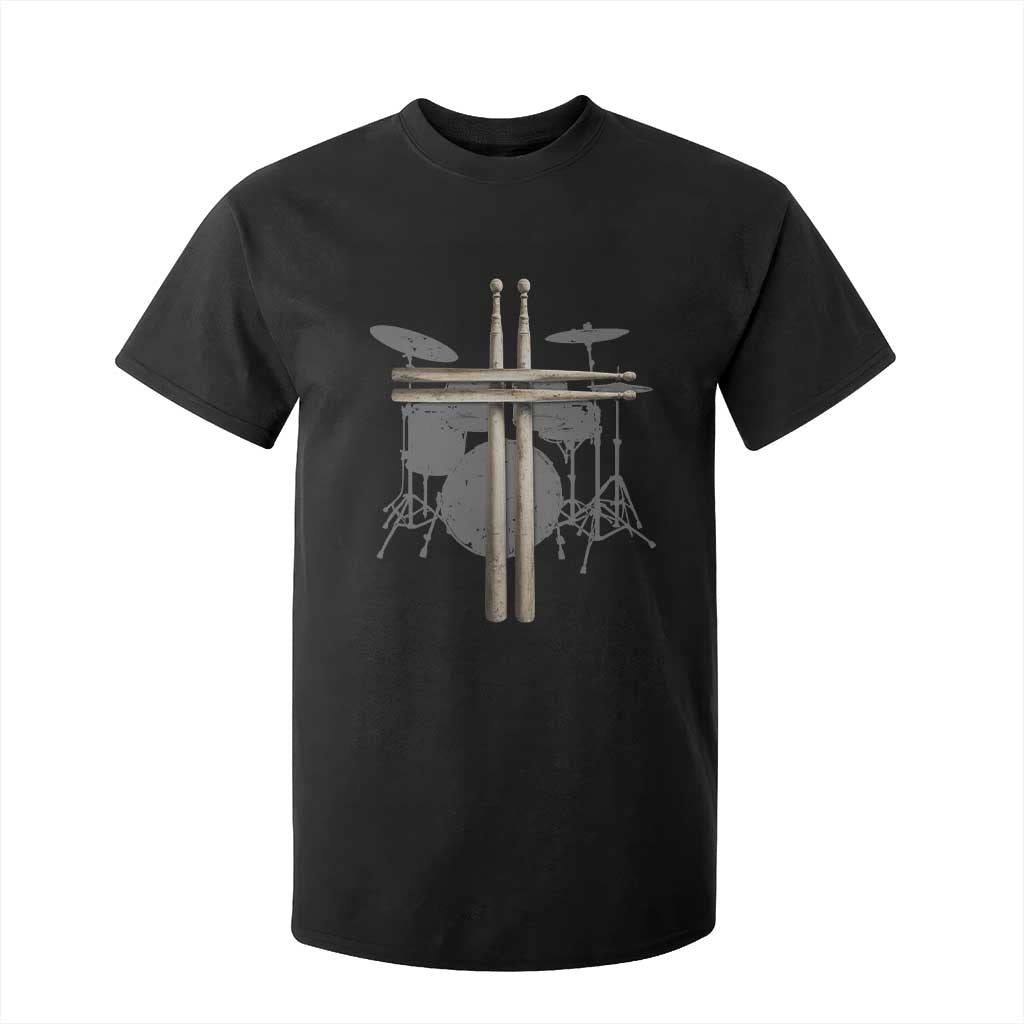 Christian Drummer T Shirt For Kid Drum Sticks Cross Percussionist Jesus Church TS10 Black Print Your Wear