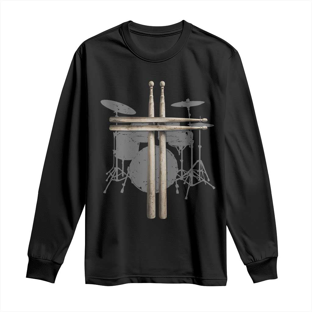 Christian Drummer Long Sleeve Shirt Drum Sticks Cross Percussionist Jesus Church TS10 Black Print Your Wear