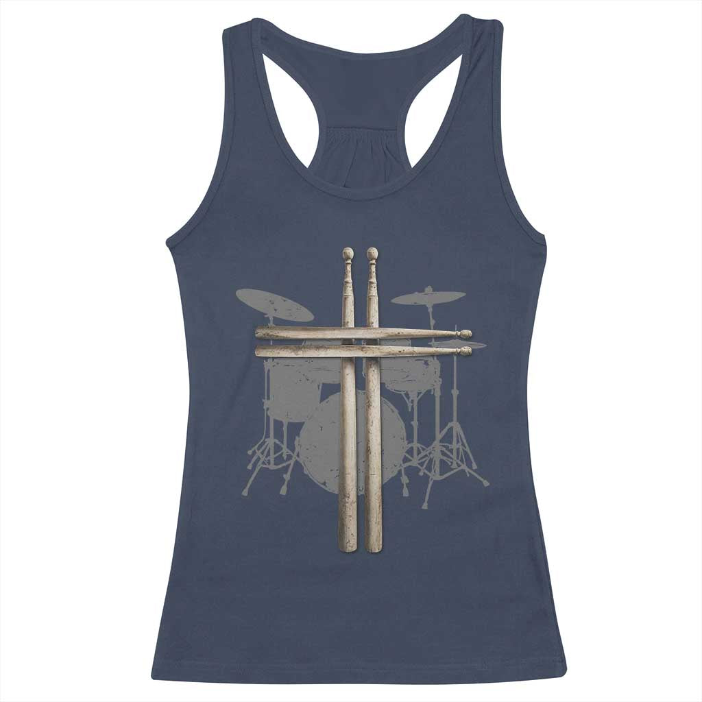 Christian Drummer Racerback Tank Top Drum Sticks Cross Percussionist Jesus Church TS10 Navy Print Your Wear