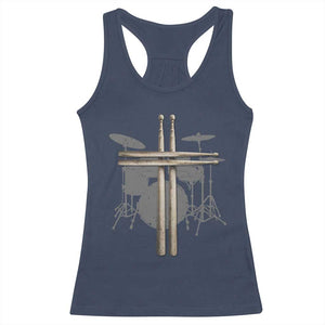 Christian Drummer Racerback Tank Top Drum Sticks Cross Percussionist Jesus Church TS10 Navy Print Your Wear