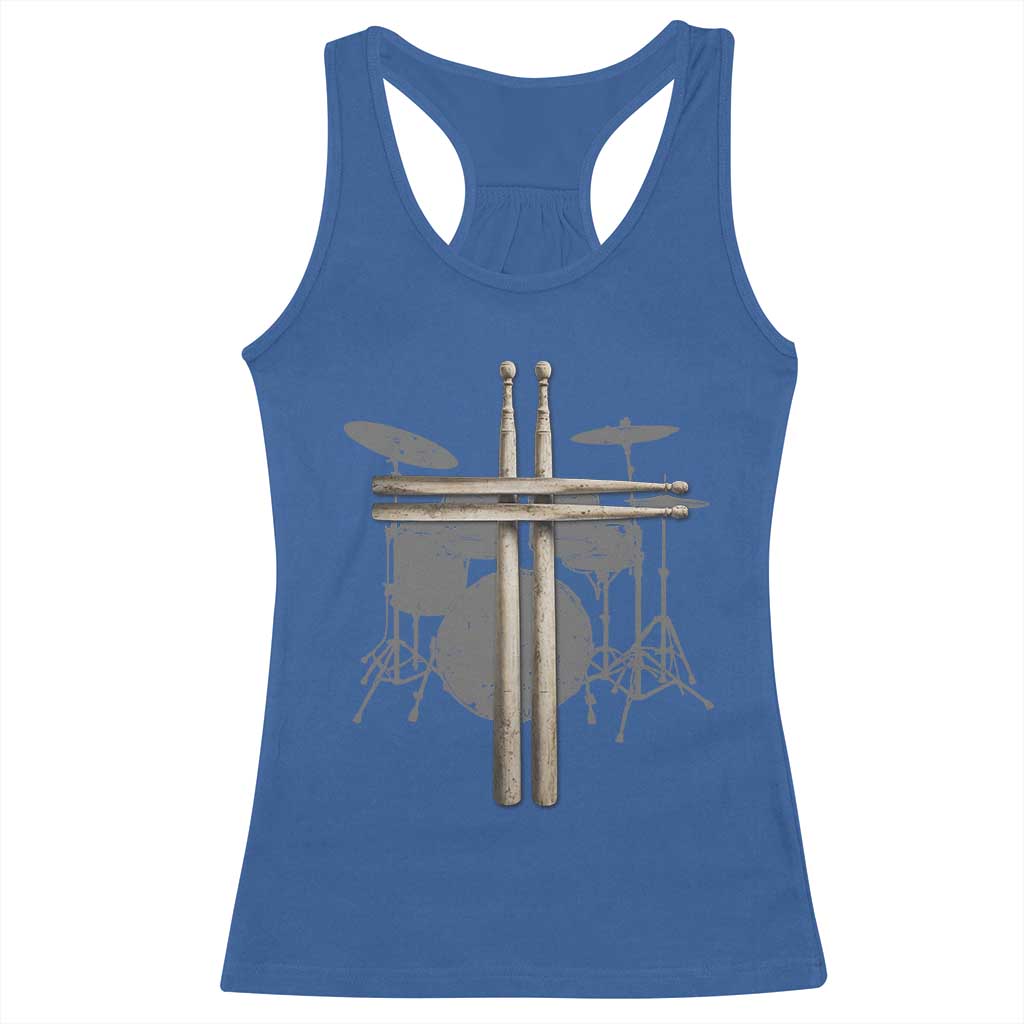 Christian Drummer Racerback Tank Top Drum Sticks Cross Percussionist Jesus Church TS10 Royal Blue Print Your Wear