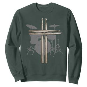 Christian Drummer Sweatshirt Drum Sticks Cross Percussionist Jesus Church TS10 Dark Forest Green Print Your Wear
