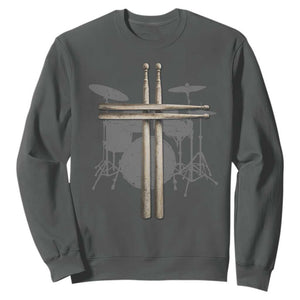 Christian Drummer Sweatshirt Drum Sticks Cross Percussionist Jesus Church TS10 Dark Heather Print Your Wear