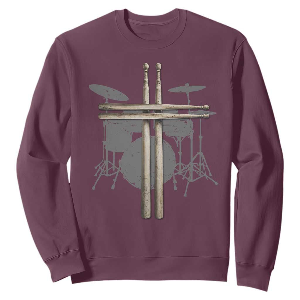 Christian Drummer Sweatshirt Drum Sticks Cross Percussionist Jesus Church TS10 Maroon Print Your Wear