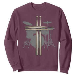 Christian Drummer Sweatshirt Drum Sticks Cross Percussionist Jesus Church TS10 Maroon Print Your Wear