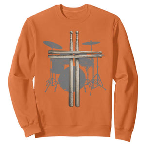 Christian Drummer Sweatshirt Drum Sticks Cross Percussionist Jesus Church TS10 Orange Print Your Wear