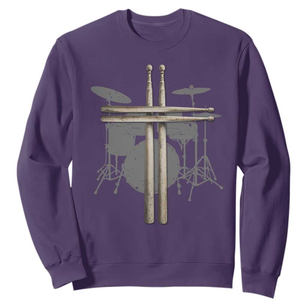 Christian Drummer Sweatshirt Drum Sticks Cross Percussionist Jesus Church TS10 Purple Print Your Wear