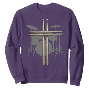 Christian Drummer Sweatshirt Drum Sticks Cross Percussionist Jesus Church TS10 Purple Print Your Wear