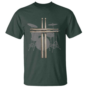 Christian Drummer T Shirt Drum Sticks Cross Percussionist Jesus Church TS10 Dark Forest Green Print Your Wear