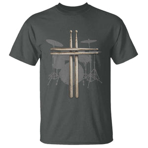 Christian Drummer T Shirt Drum Sticks Cross Percussionist Jesus Church TS10 Dark Heather Print Your Wear