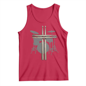 Christian Drummer Tank Top Drum Sticks Cross Percussionist Jesus Church TS10 Red Print Your Wear