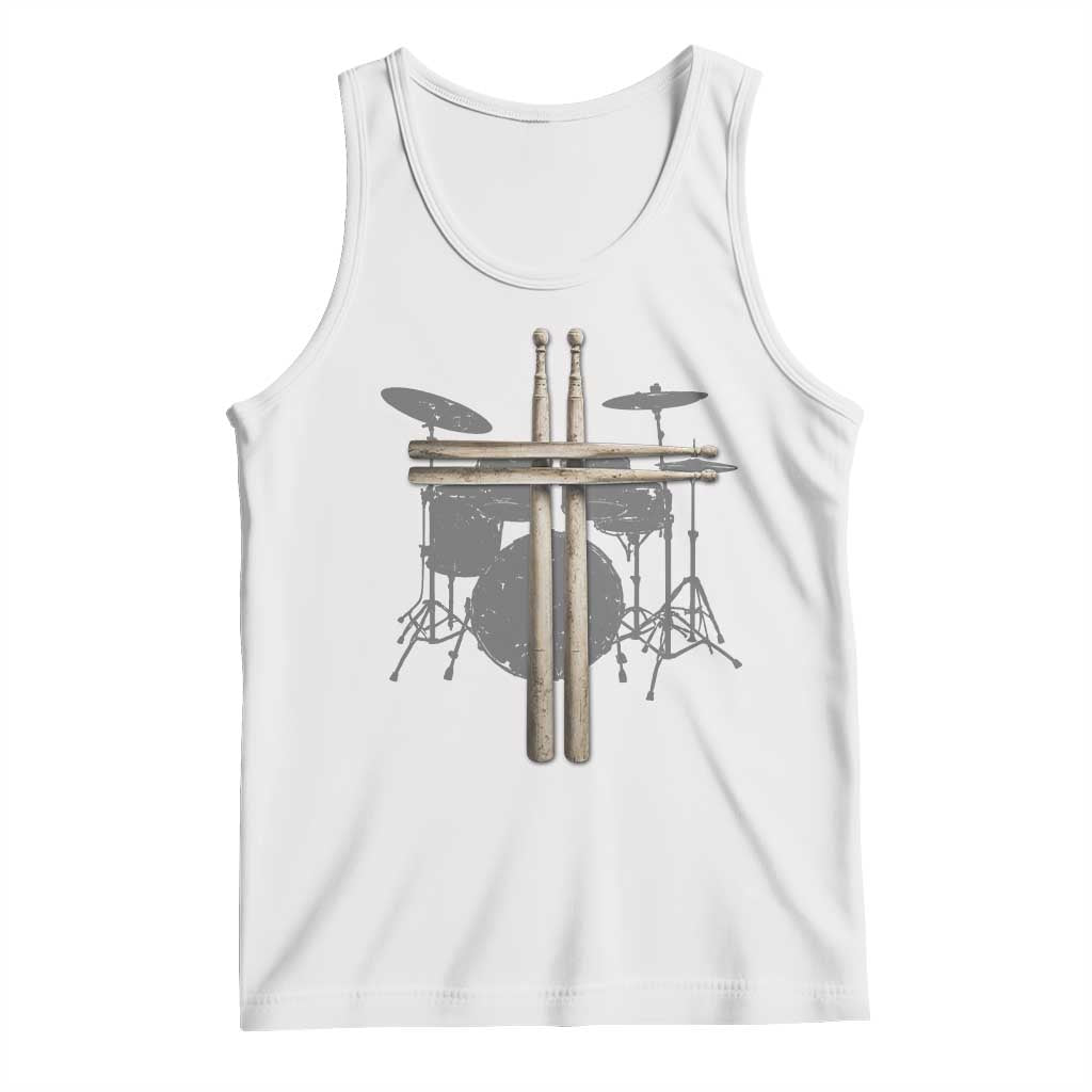 Christian Drummer Tank Top Drum Sticks Cross Percussionist Jesus Church TS10 White Print Your Wear