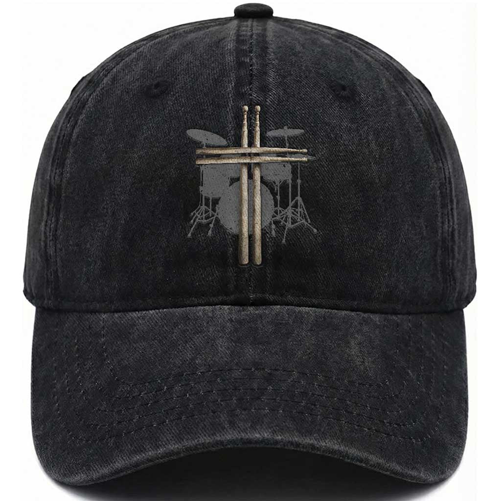 Christian Drummer Washed Cotton Baseball Cap Drum Sticks Cross Percussionist Jesus Church TS10 Print Your Wear