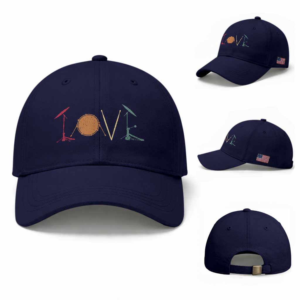 Retro Drummer Baseball Cap Drum Love Drums Drumline TS10 Baseball Cap Universal Fit Dark Blue Print Your Wear
