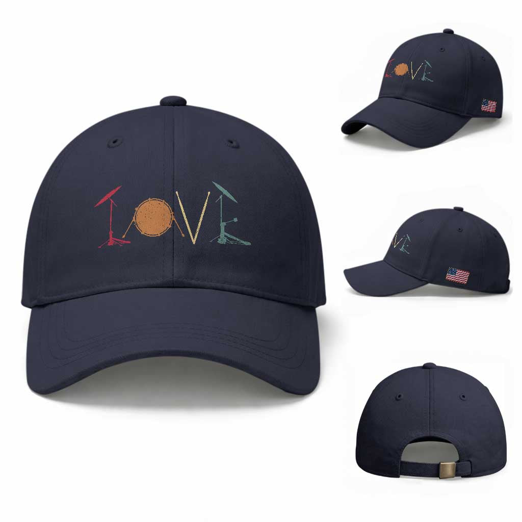 Retro Drummer Baseball Cap Drum Love Drums Drumline TS10 Baseball Cap Universal Fit Navy Print Your Wear