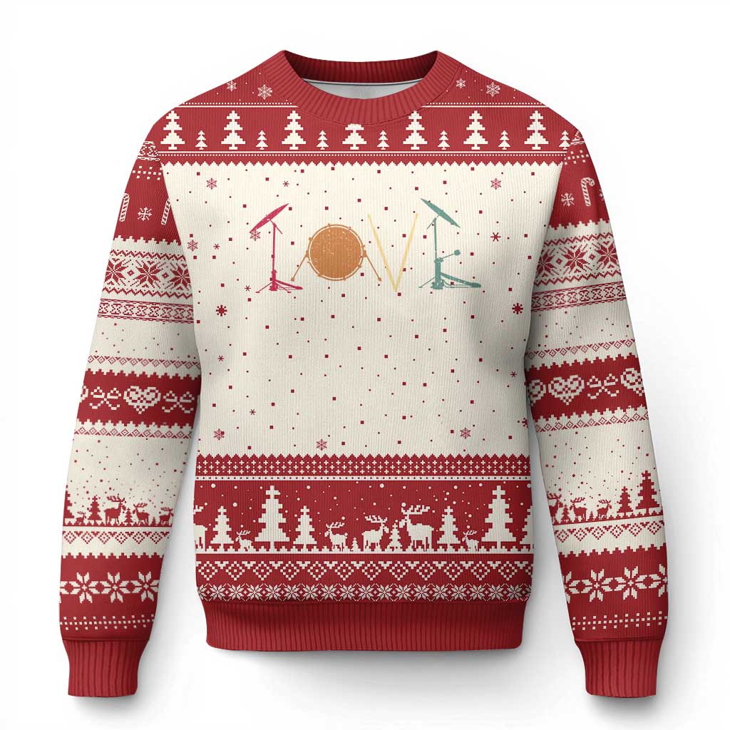 Retro Drummer Ugly Christmas Sweater Drum Love Drums Drumline TS10 Beige Red Print Your Wear