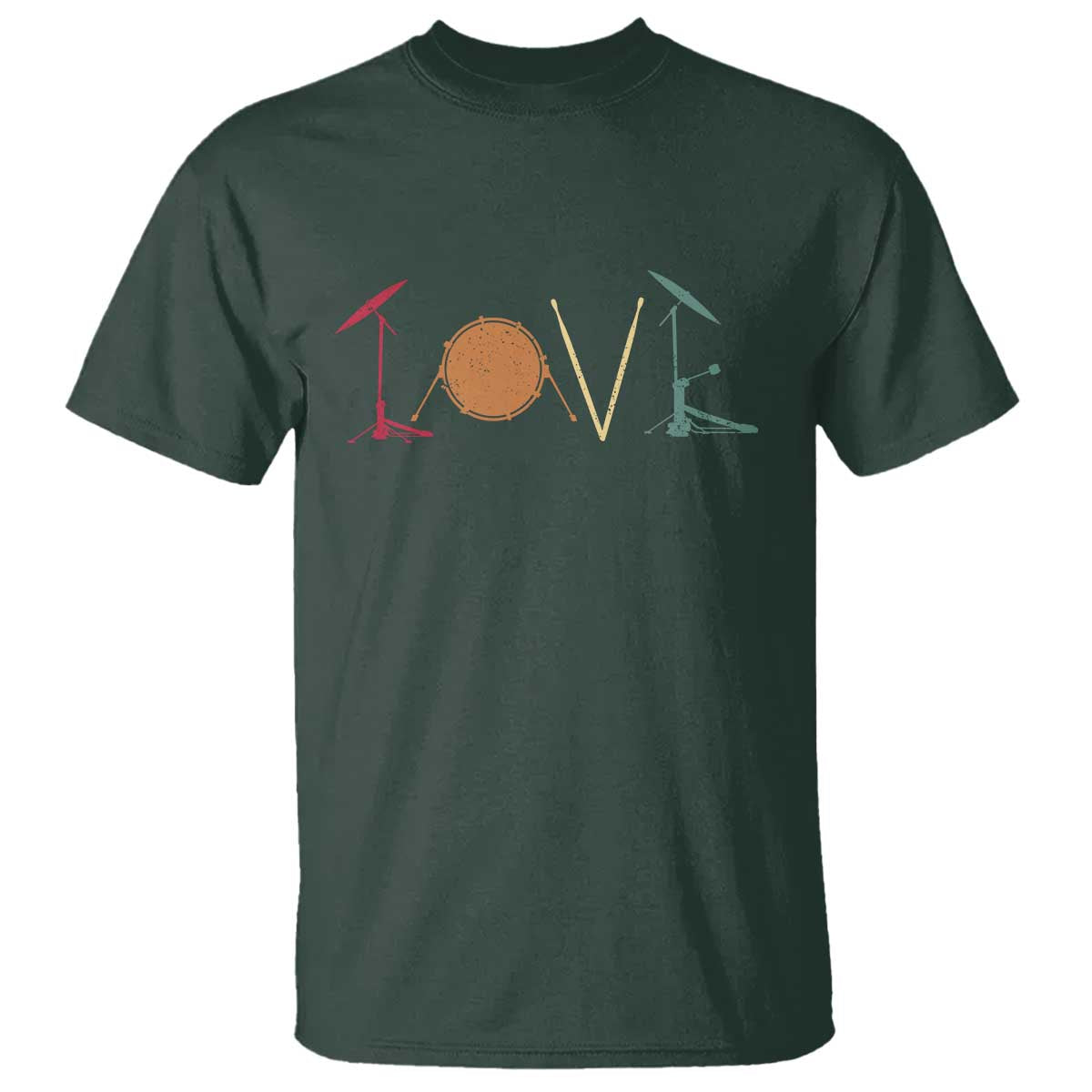 Retro Drummer T Shirt Drum Love Drums Drumline TS10 Dark Forest Green Print Your Wear