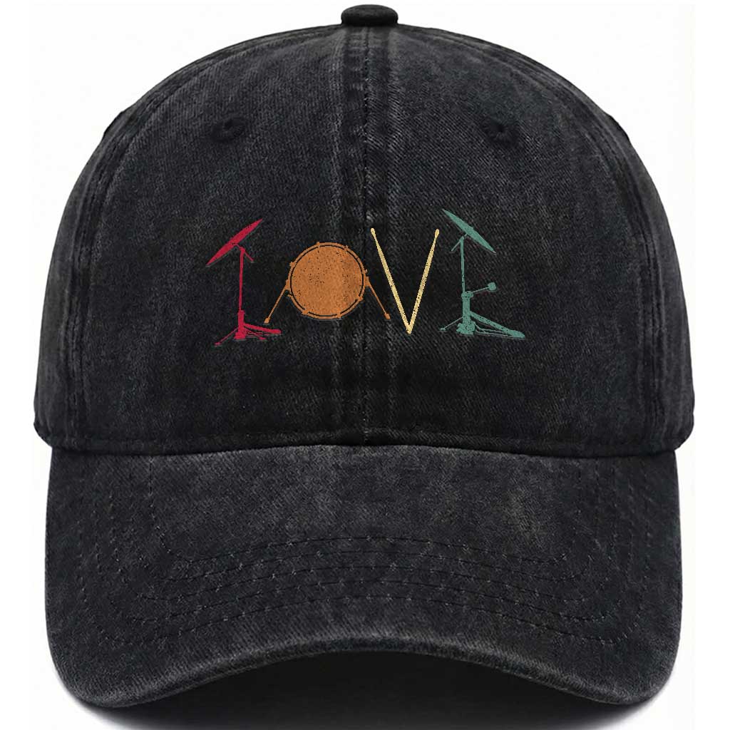 Retro Drummer Washed Cotton Baseball Cap Drum Love Drums Drumline TS10 Print Your Wear