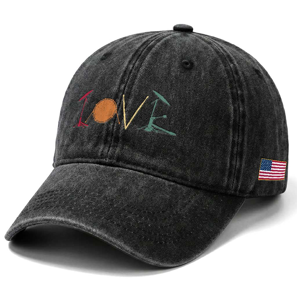 Retro Drummer Washed Cotton Baseball Cap Drum Love Drums Drumline TS10 Print Your Wear