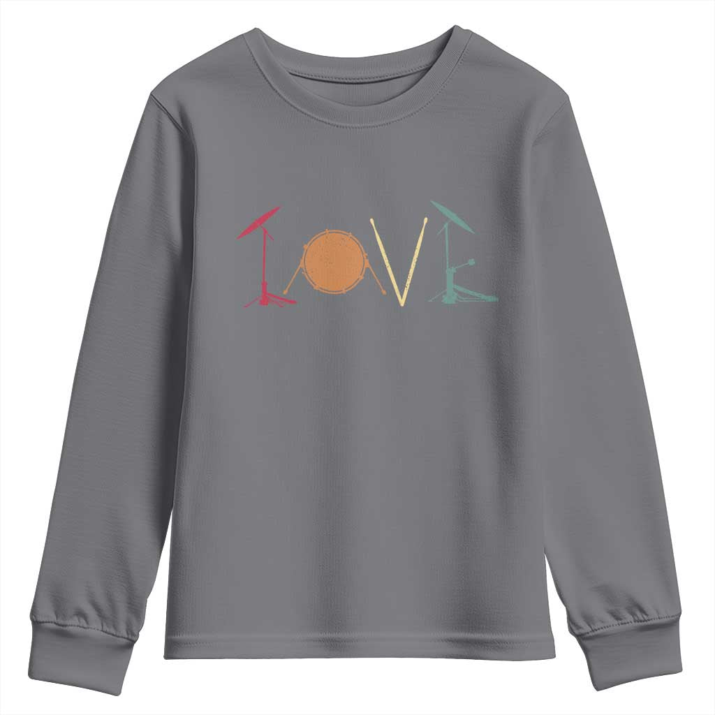 Retro Drummer Youth Sweatshirt Drum Love Drums Drumline TS10 Charcoal Print Your Wear