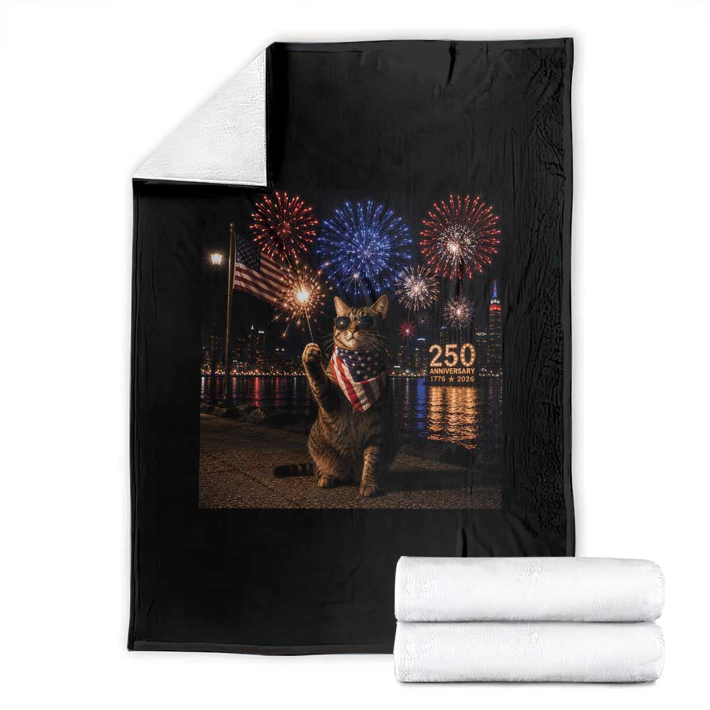USA 250th Anniversary Cat Throw Blanket Funny 4th Of July Independence Day 250 Years 1776 2026 Patriotic Celebration Meme TS10 Black Print Your Wear