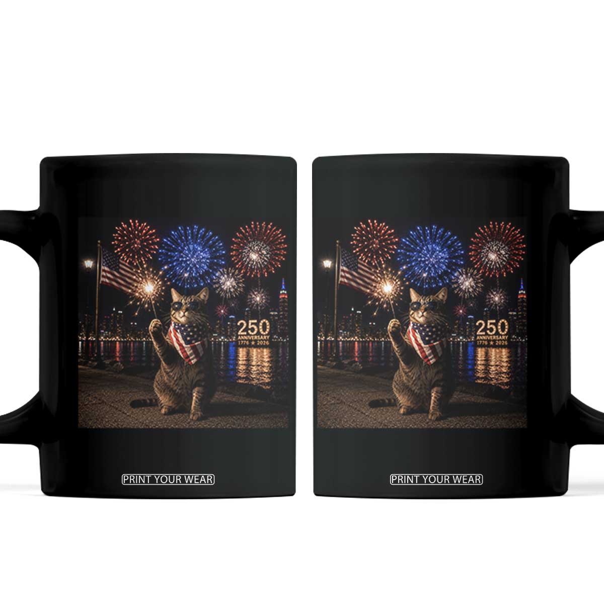 USA 250th Anniversary Cat Coffee Mug Funny 4th Of July Independence Day 250 Years 1776 2026 Patriotic Celebration Meme TS10 Black Print Your Wear