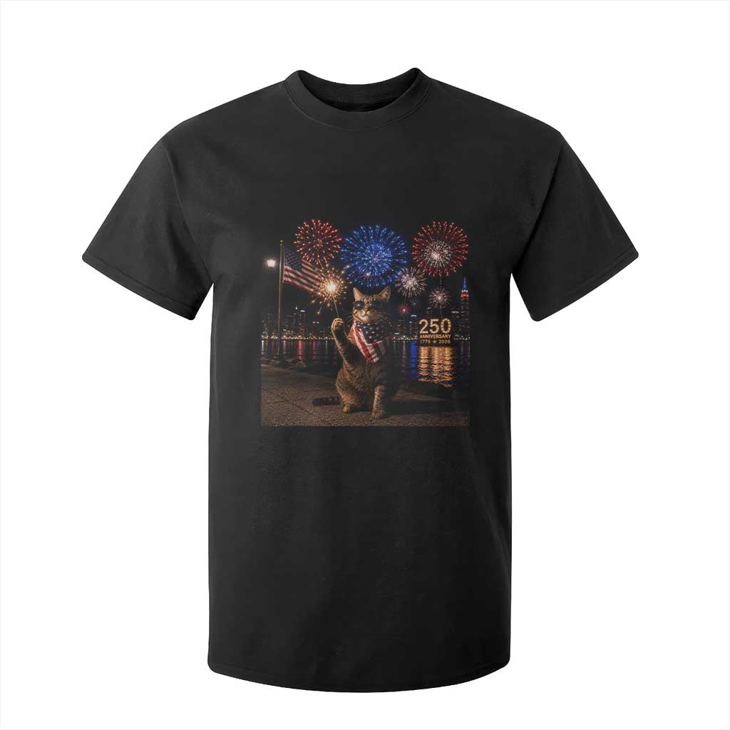 USA 250th Anniversary Cat T Shirt For Kid Funny 4th Of July Independence Day 250 Years 1776 2026 Patriotic Celebration Meme TS10 Black Print Your Wear