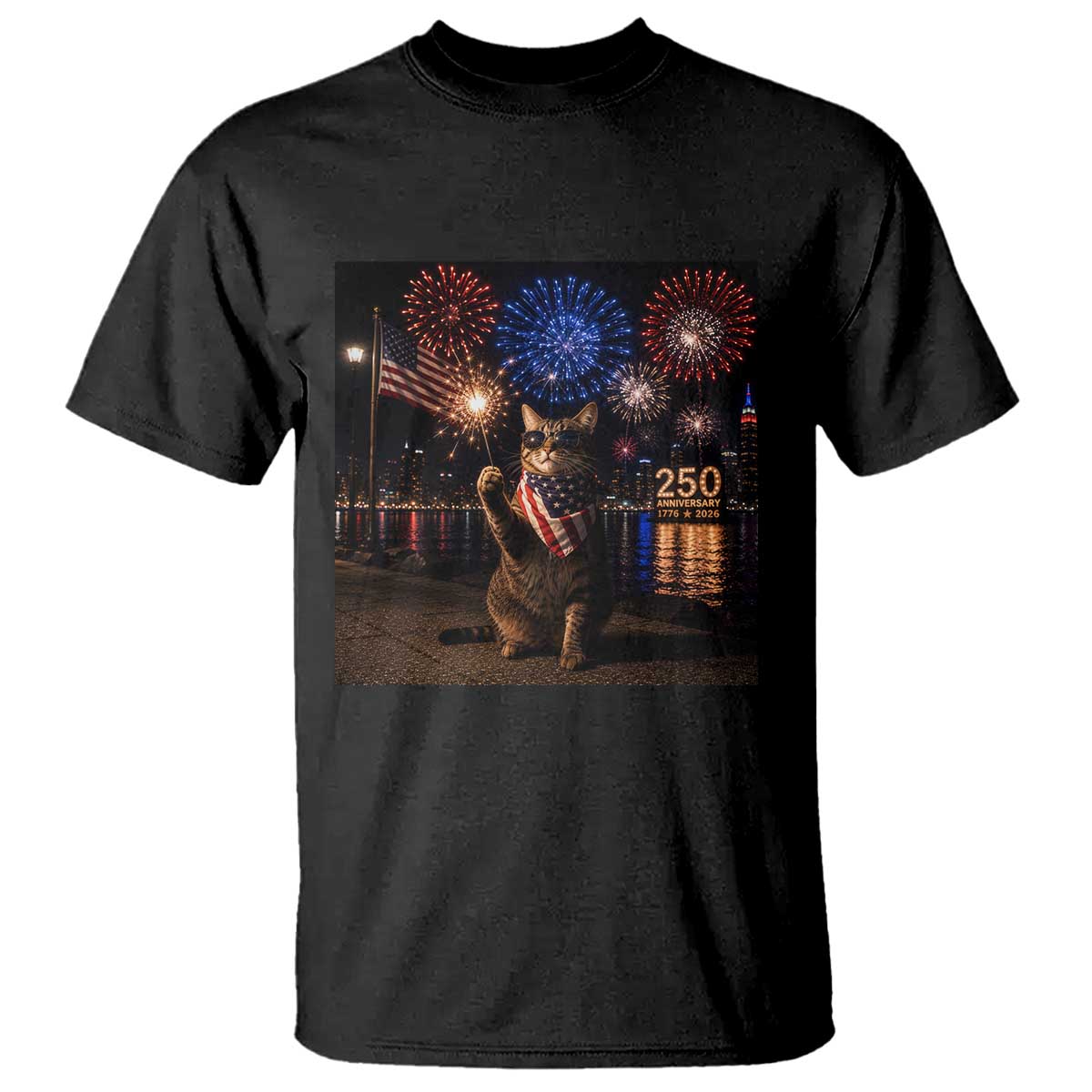 USA 250th Anniversary Cat T Shirt Funny 4th Of July Independence Day 250 Years 1776 2026 Patriotic Celebration Meme TS10 Black Print Your Wear
