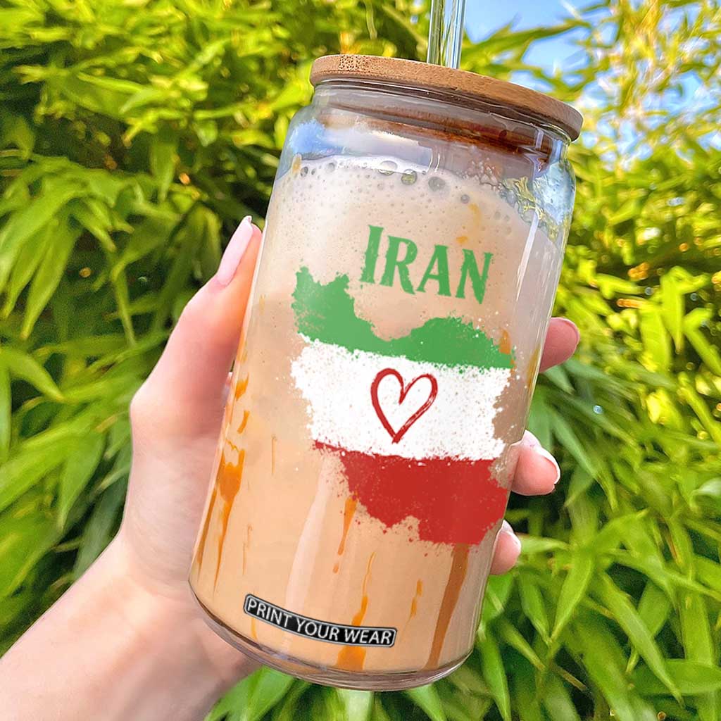 Iran Heart Map Flag Glass Can Retro Vintage Watercolors Freedom Iranian Persian TS10 Black Print Your Wear