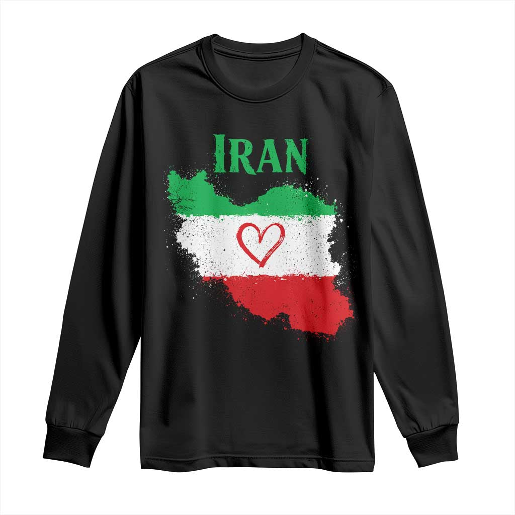 Iran Heart Map Flag Long Sleeve Shirt Retro Vintage Watercolors Freedom Iranian Persian TS10 Black Print Your Wear