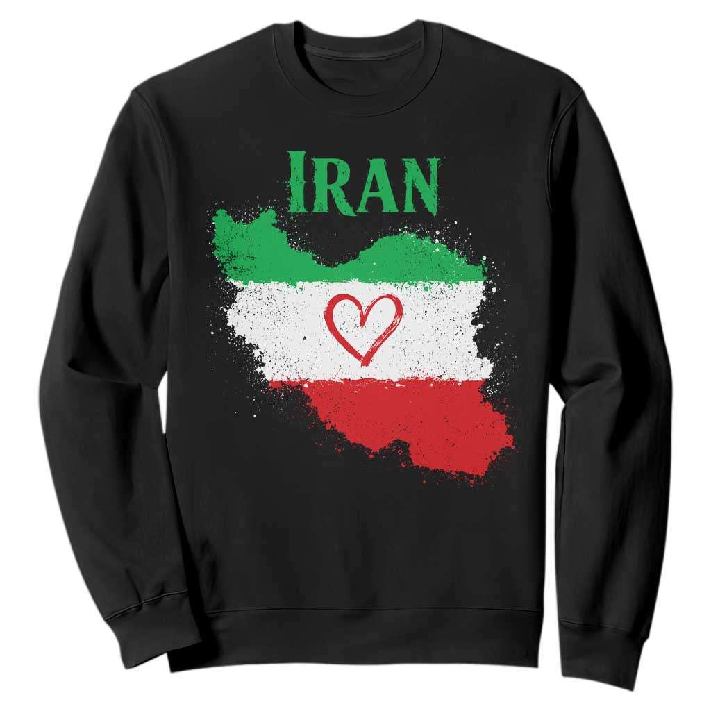 Iran Heart Map Flag Sweatshirt Retro Vintage Watercolors Freedom Iranian Persian TS10 Black Print Your Wear