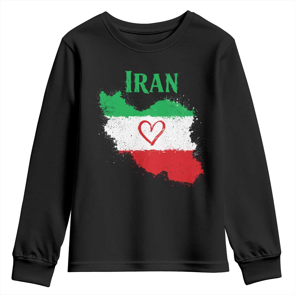 Iran Heart Map Flag Youth Sweatshirt Retro Vintage Watercolors Freedom Iranian Persian TS10 Black Print Your Wear